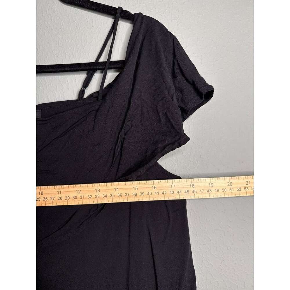Lulus Women's Large Black Maxi Button Up Off Shoulder Dress Side Slits - Picture 7 of 8